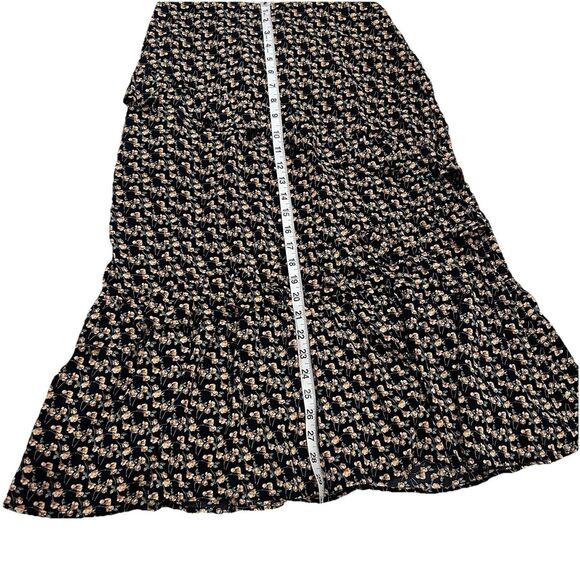 Luna Floral Black Peach Tiered Ruffle‎ Midi Skirt Medium Peasant Cottagecore Y2K - Picture 3 of 5